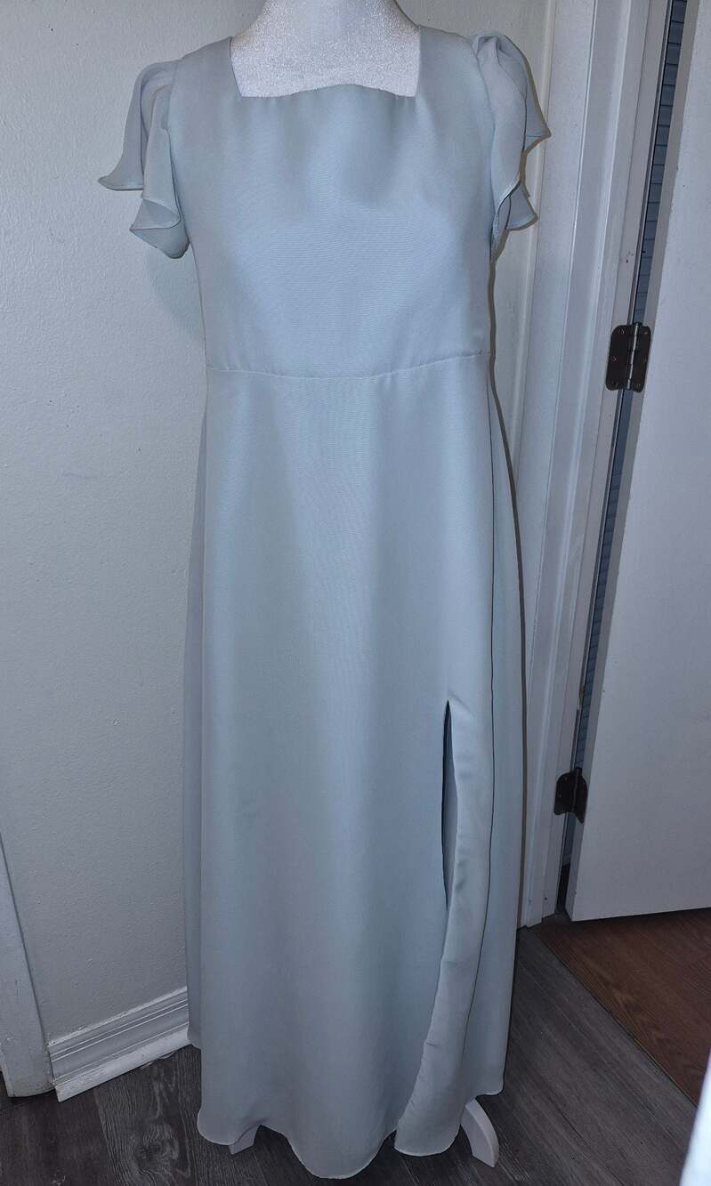 BXZ Light Blue Flutter Sleeve Maxi Dress with Front Slit and Tie Back